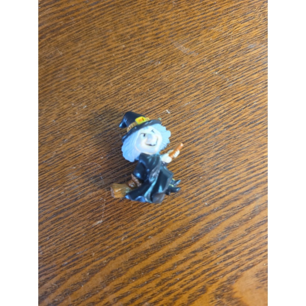 Vintage Russ Berrie Witch on Broom Miniature Mini Halloween Figure 1980's